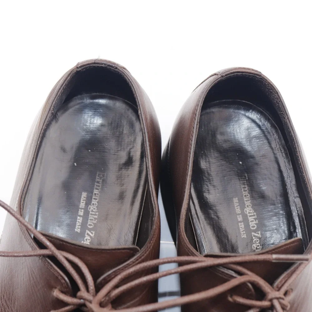 Ermenegildo Zegna Mens Oxford Size 10 Brown Leather Square Toe Dress Shoes Italy